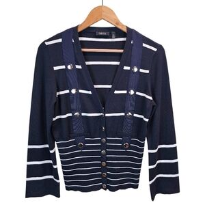 Carlisle Silk Blend Nautical Luxe Knit Snap Front Cardigan Sweater Medium Sailor